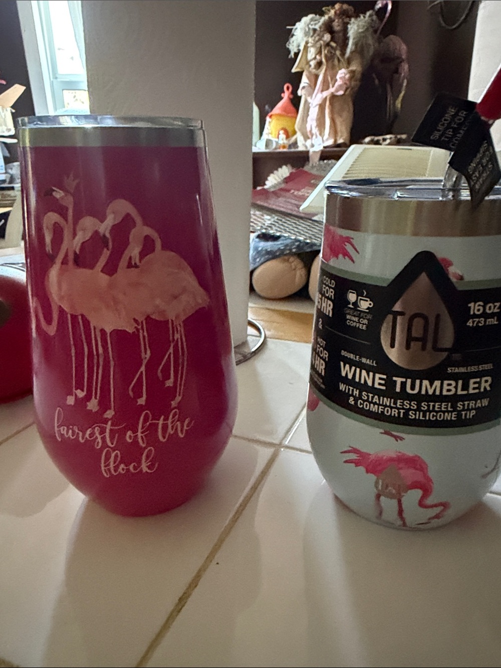 2 Pink Flamingo Wine Tumbler - Insulated Stainless Steel